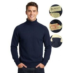 Vintage Bronzini Turtleneck Sweater Mens Blue S M 60s 70s Orlon Acrylic Ivy Mod